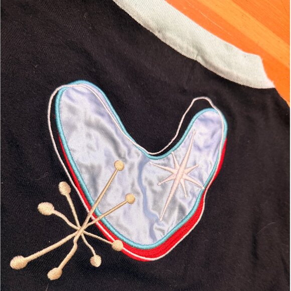 Bowling Retro 50s Vintage Design Rockabilly V-Neckline Black Cardigan Atomic Med - Picture 3 of 6